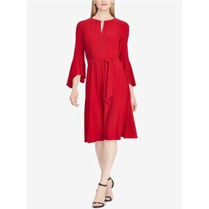 Ralph Lauren Red‎ Keyhole Dress Bell Sleeves Jersey Midi Dress w/Tie Size 14